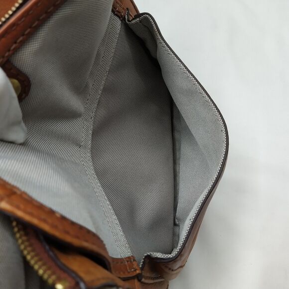Fossil Brown Tan Leather Front Pocket Zipper Closure Crossbody Bag - Picture 15 of 16